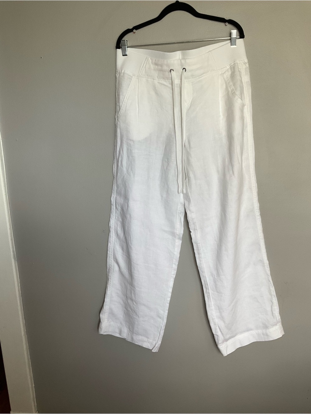 Athleta White Wide-Leg Drawstring Linen Pants